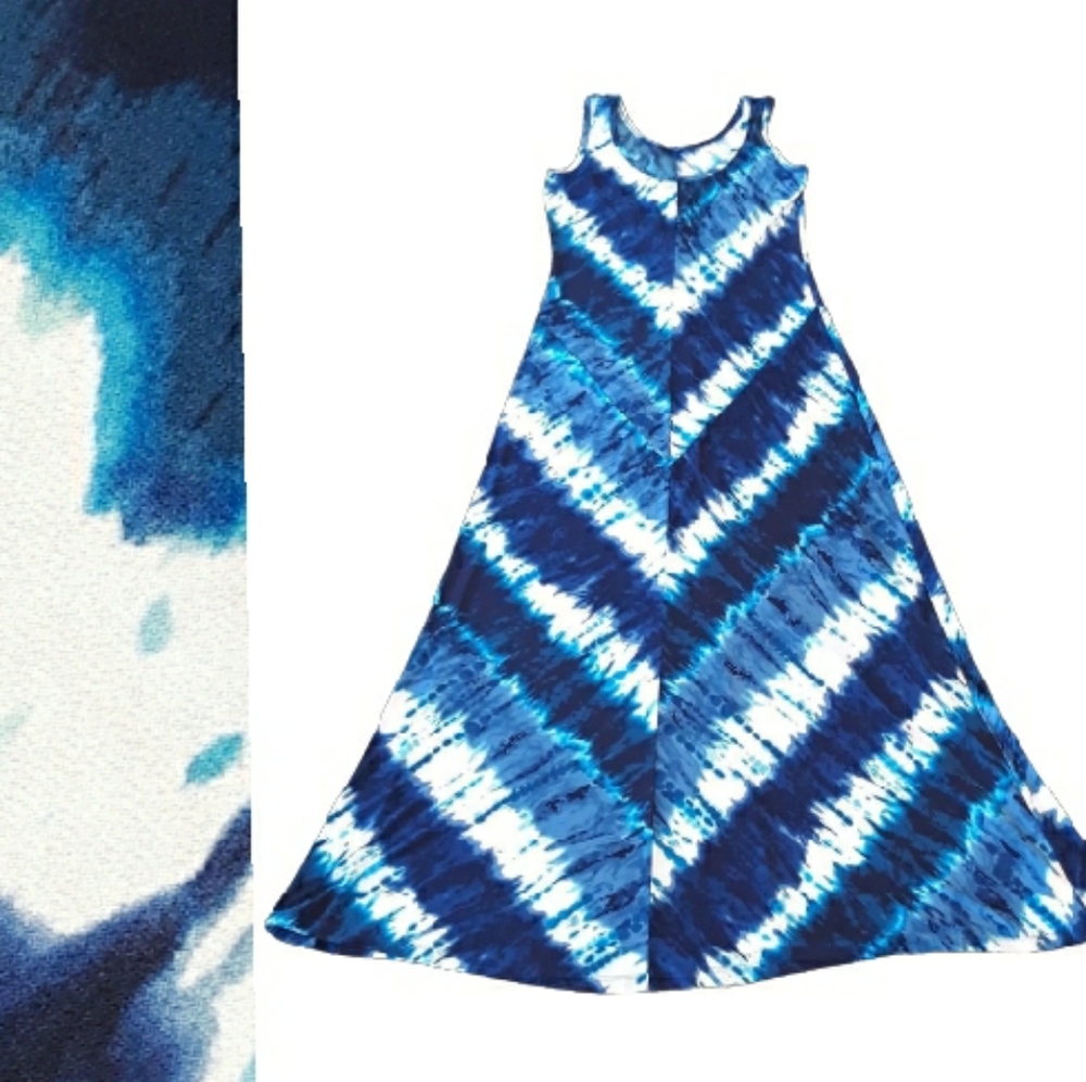 Nine West Sleeveless Blue Tie Dye Maxi Dress / Size 4 Blue Drip Dye Long Dress